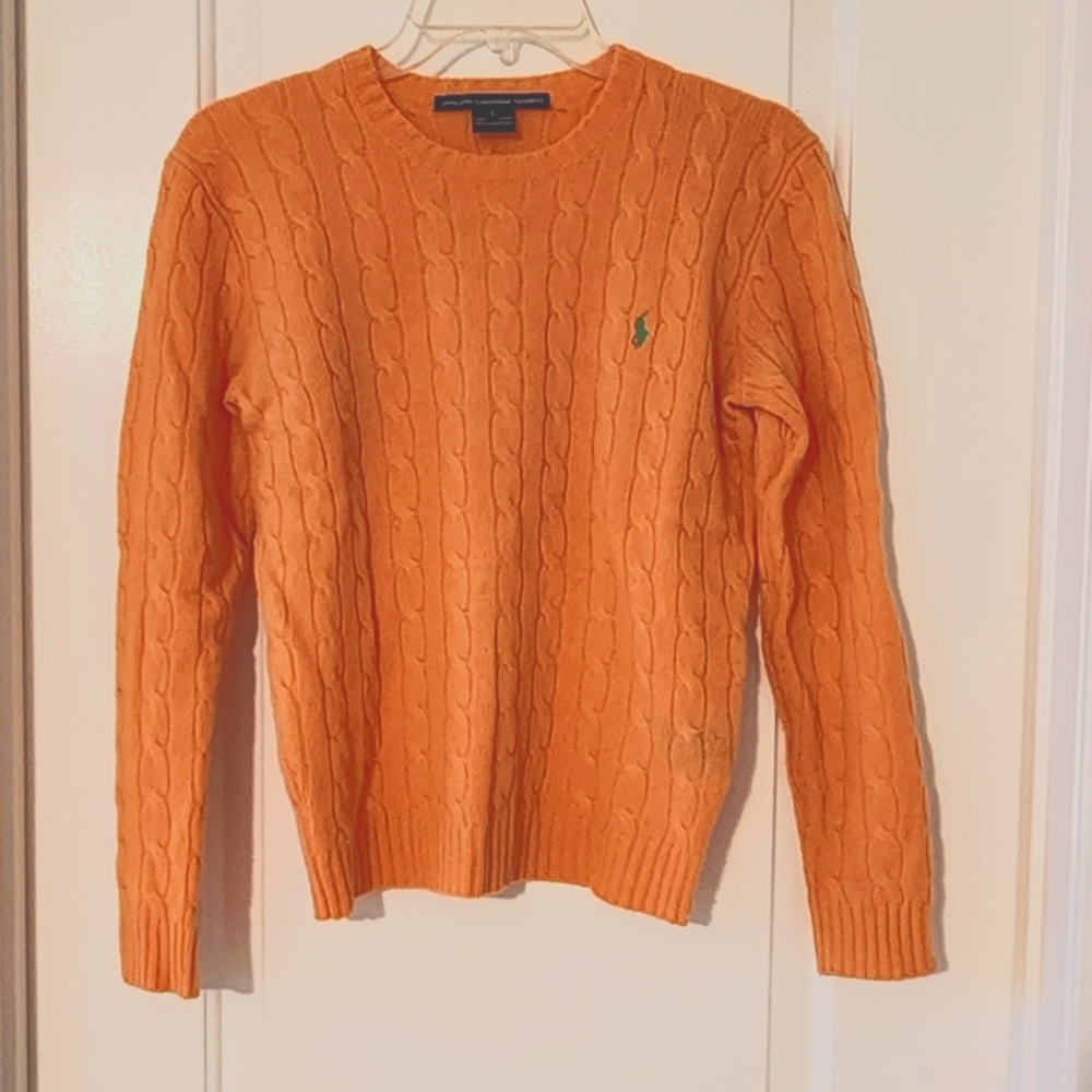 Ralph Lauren, Orange, Wool, Cable knit sweater, Size S
